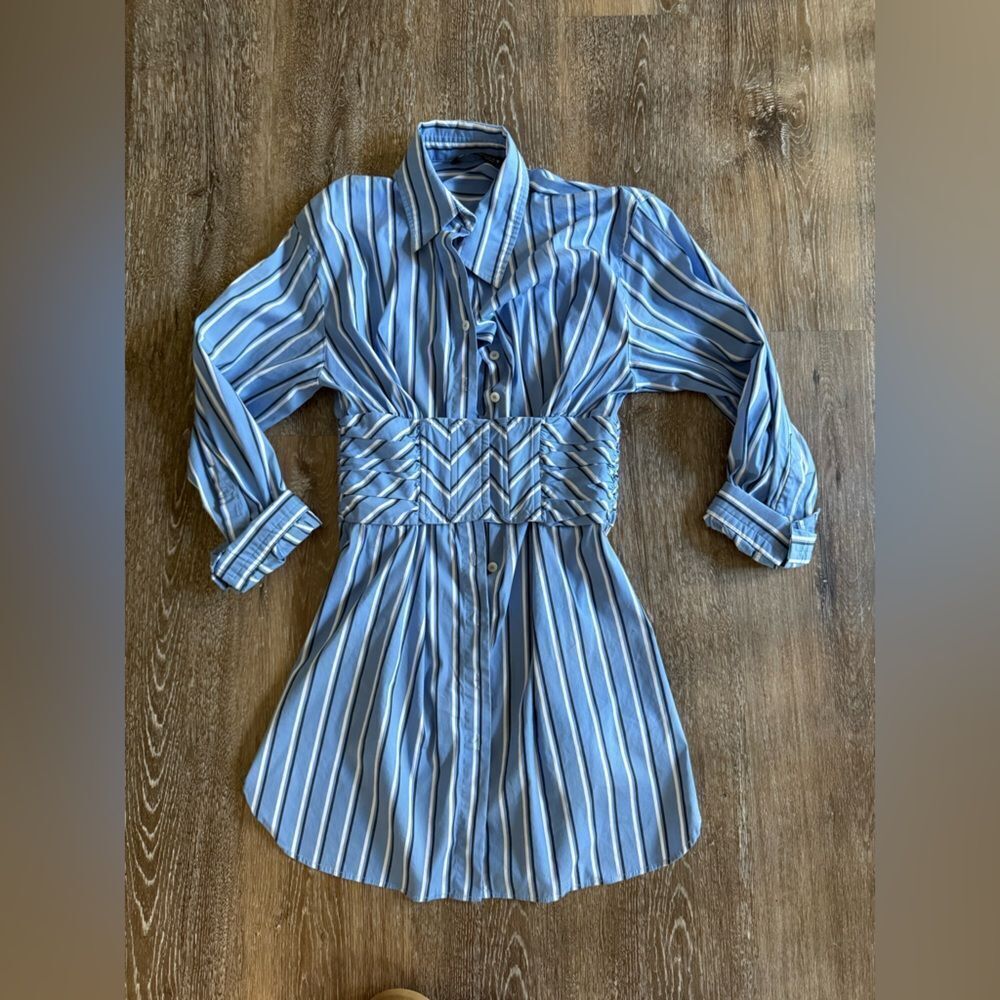 Zara Light Blue Striped Shirt Dress Sz Medium